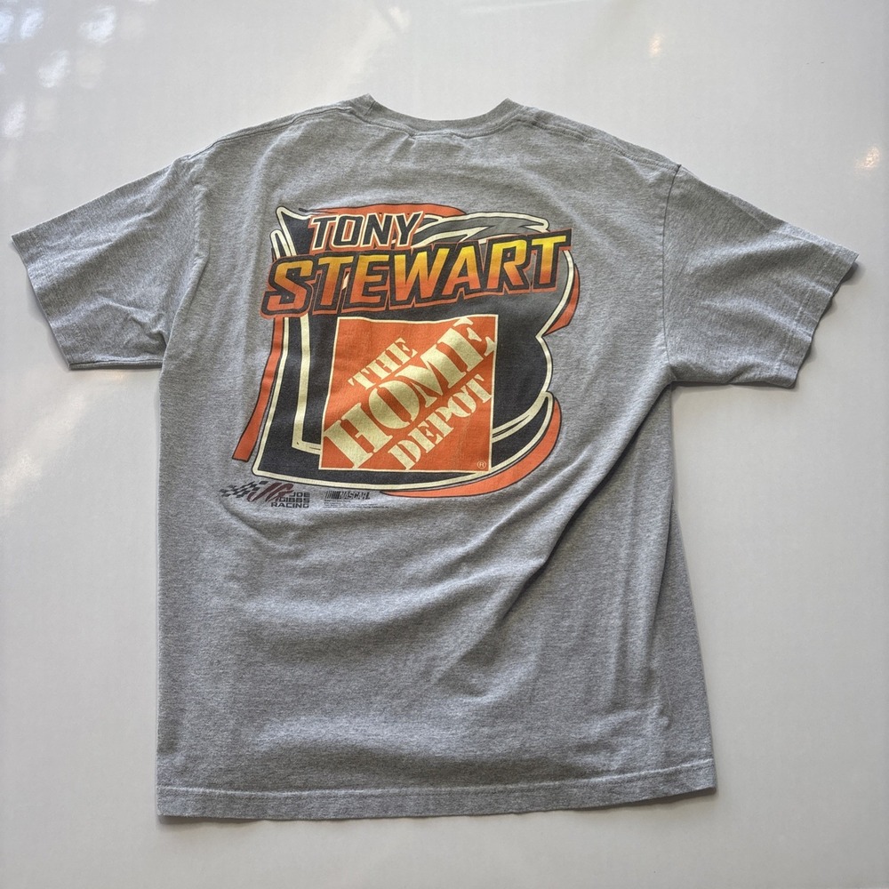 Vintage 2007 Tony Stewart Home Depot Graphic T-shirt  Sz XL NASCAR Grey Chase